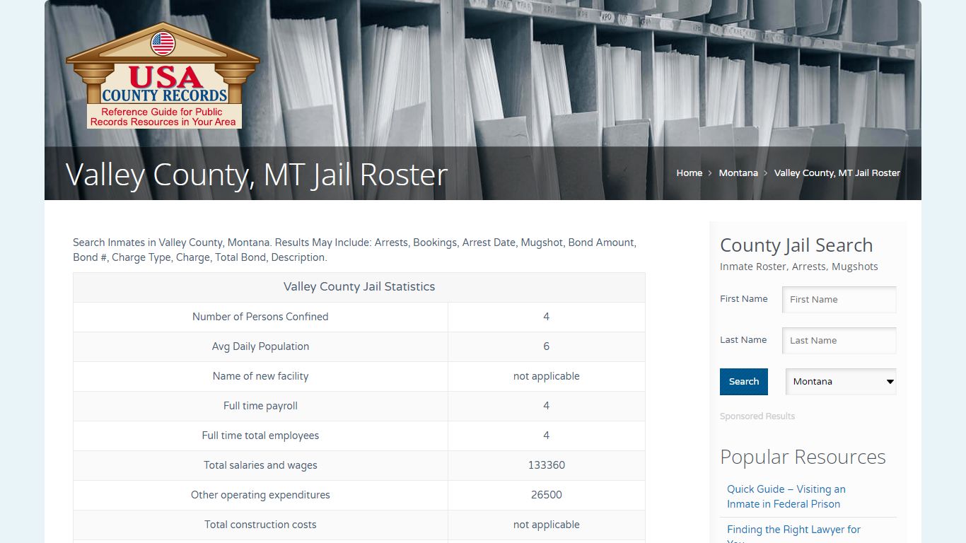 Valley County, MT Jail Roster | Name Search